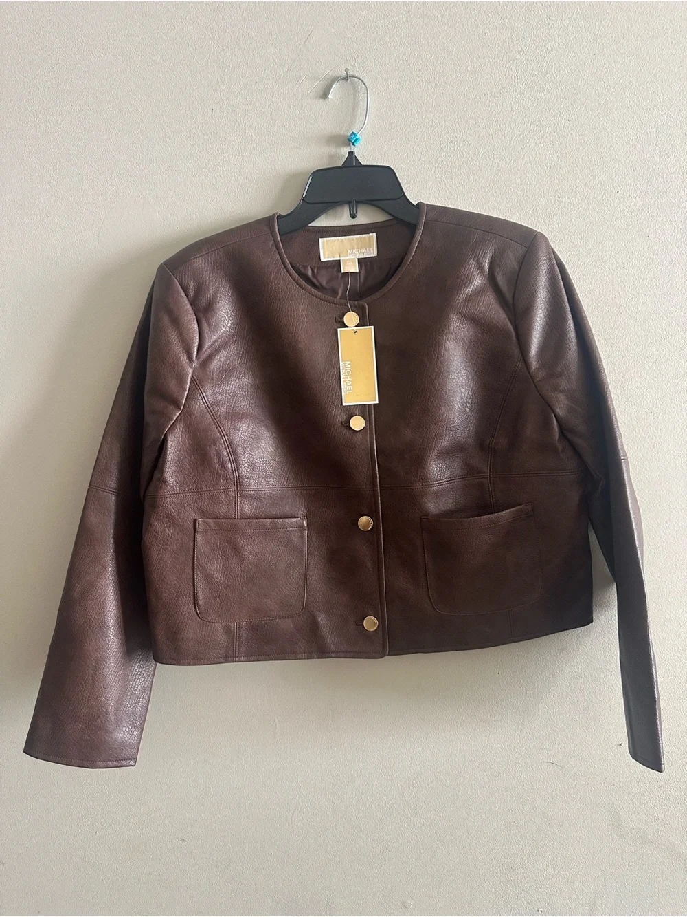 Michael Kors Dark Brown Cropped Faux Leather Jacket Size P/L